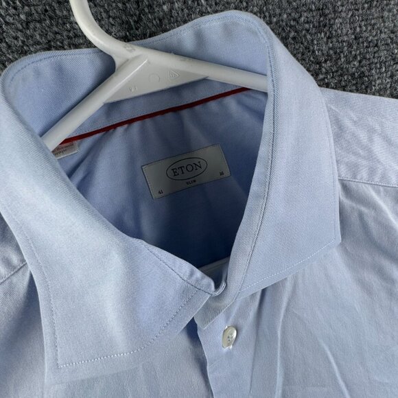 Eton Long Sleeve Button Up Shirt Men Cotton Designer Blue 16 Slim Woven Romania - Picture 7 of 16